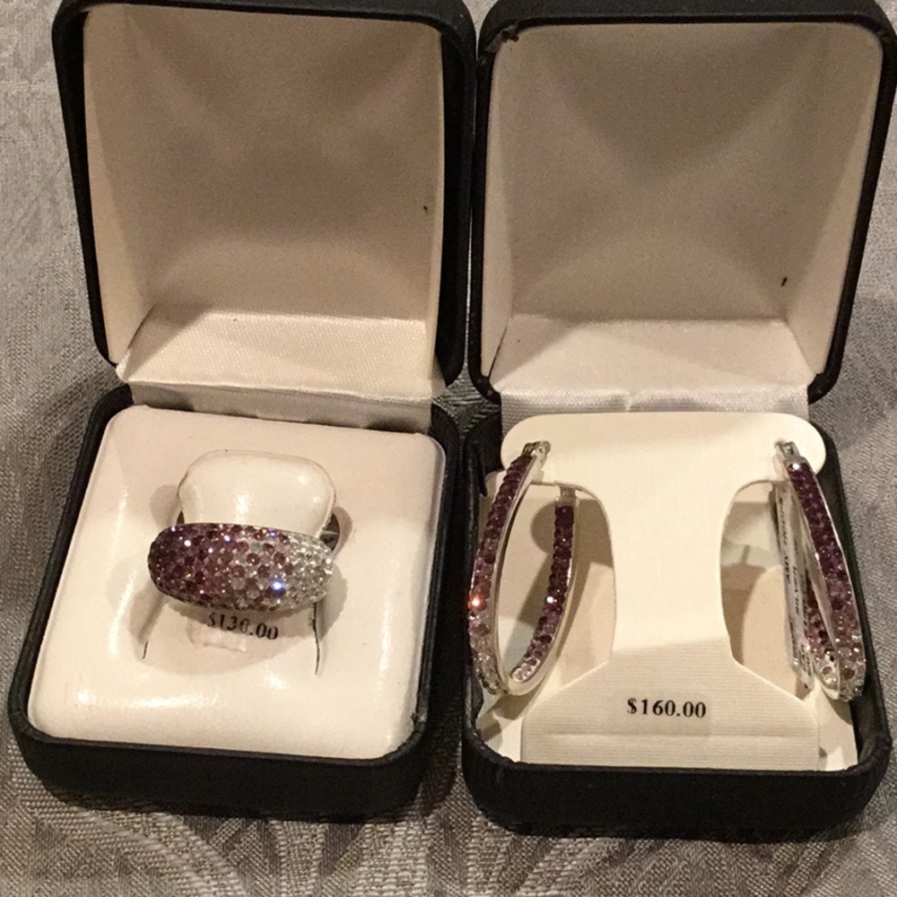 Purple Hoop Earrings in Silver Tone